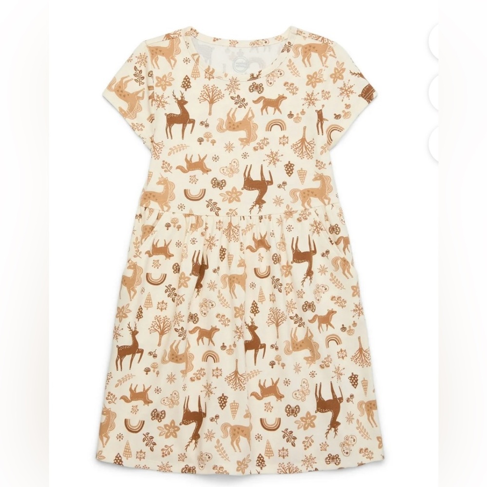 WonderNation Ivory Dress with Brown Animal/Nature Pattern! NWT!